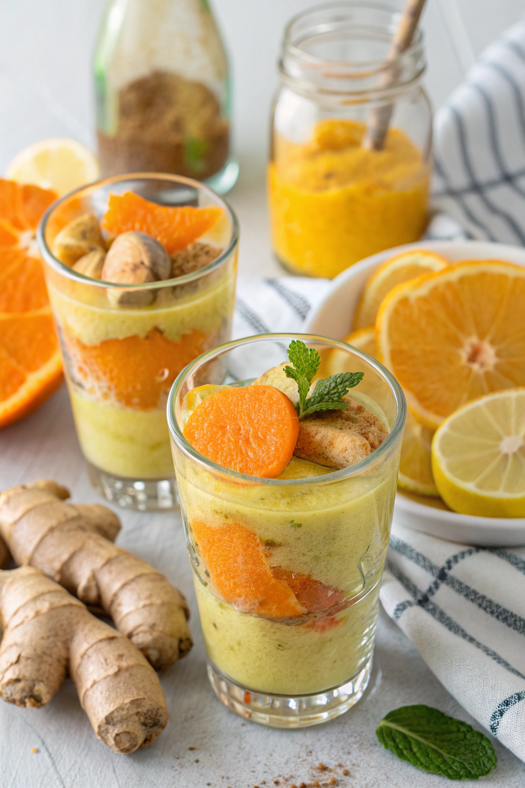 Ginger turmeric lemon orange wellness shots - immunity boosting elixir