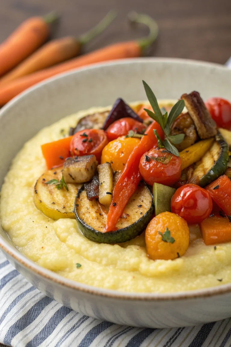Creamy polenta with roasted veggies
