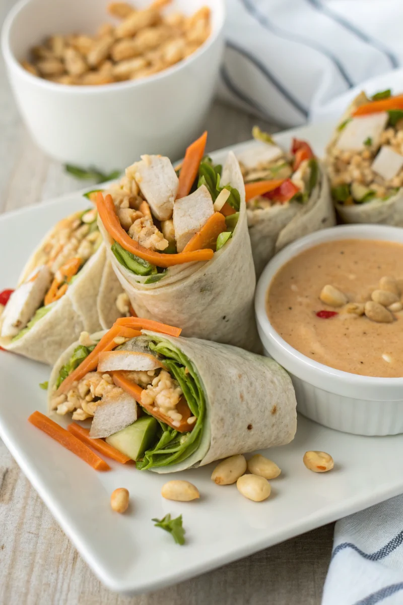 Family favorite thai peanut chicken wraps with creamy homemade sauce - yummy with mia recipe