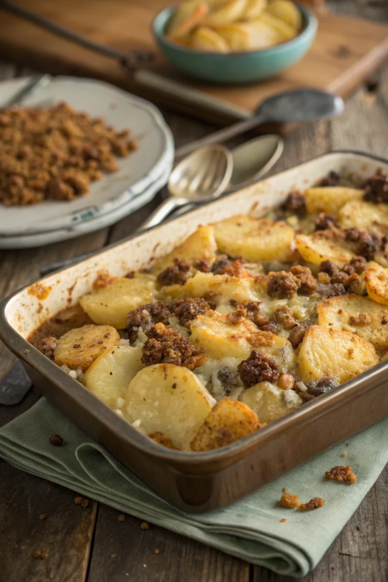 Homemade cheesy ground beef & potato casserole (one-pan dinner! ) recipe