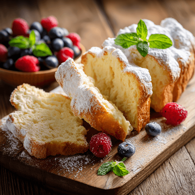 Cloud Bread Magic: 3 Ingredients, 5 Foolproof Steps (No Flour!) | Home Cook Legacy Slices of fluffy cloud bread served with berries and mint on a wooden board.