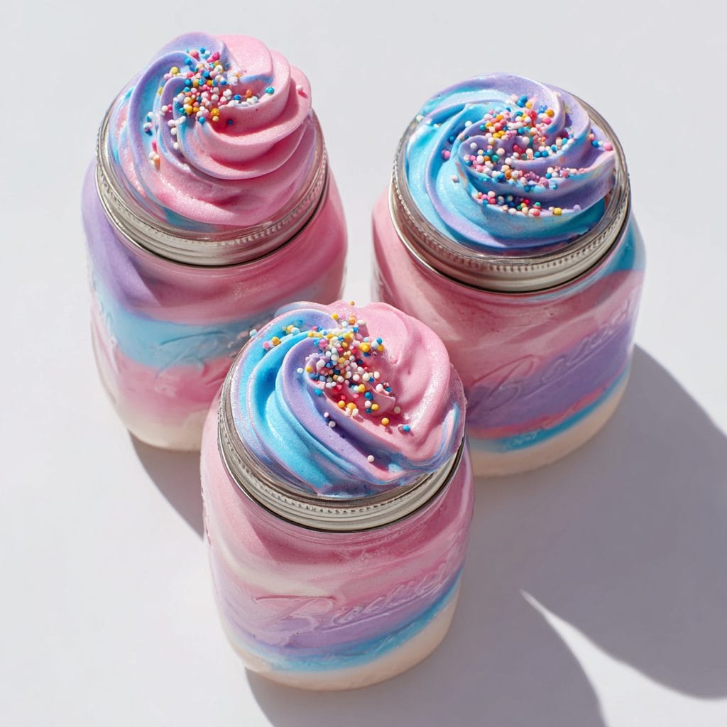 y2k smoothie jars layered in pink blue and vanilla