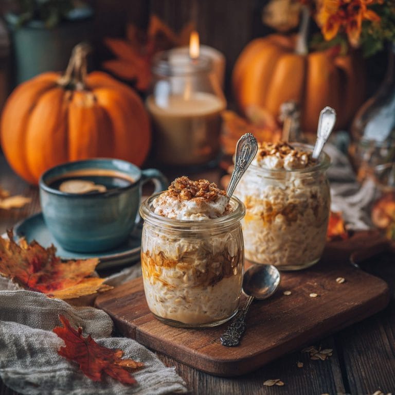 Pumpkin Spice Latte Overnight Oats: 5 Cozy Steps For Fall | Home Cook Legacy Autumn-themed serving of pumpkin spice latte oats with pumpkins and coffee
