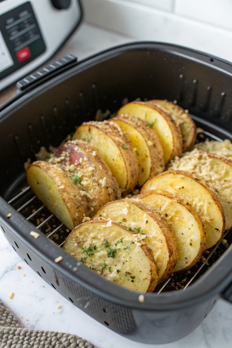 air fryer potatoes, garlic parmesan, easy side dish healthy easy recipe