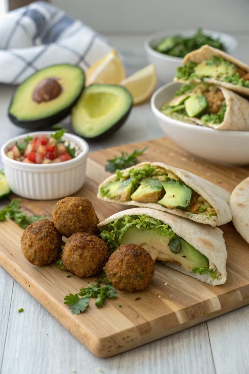 falafel pita, avocado falafel, mediterranean vegan