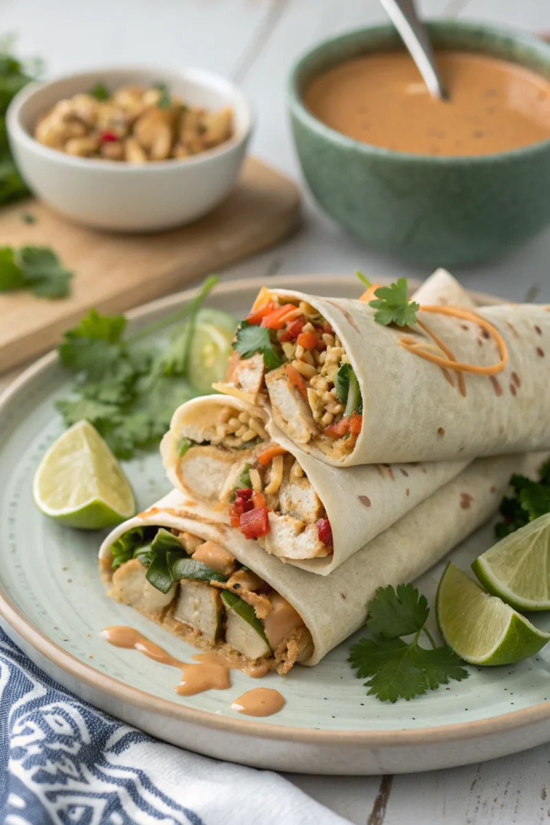 Best Ever Thai Peanut Chicken Wraps with Creamy Homemade Sauce - Yummy With Mia Recipe