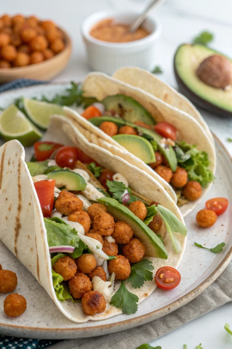 buffalo chickpea wrap, spicy vegan wrap, high protein lunch creative brunch-style