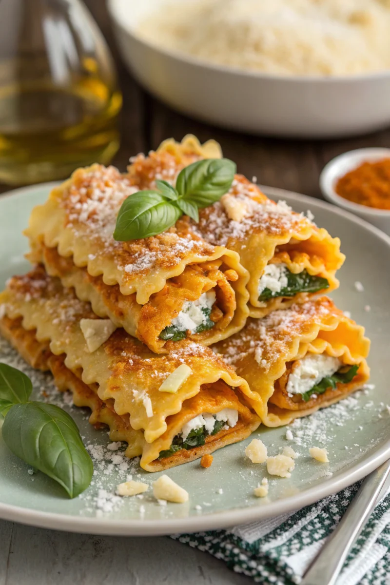 Cheesy Recipes for Every Meal with vibrant butternut squash, creamy ricotta, and melted mozzarella, elegantly rolled and baked to golden perfection