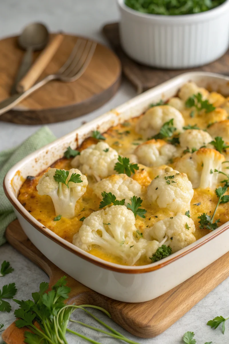 Cheesy Cauliflower Bake with Sharp Cheddar and Herbs