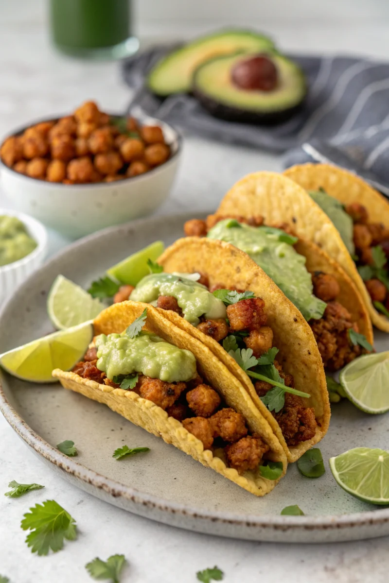 chickpea tacos, crispy tacos, avocado cream