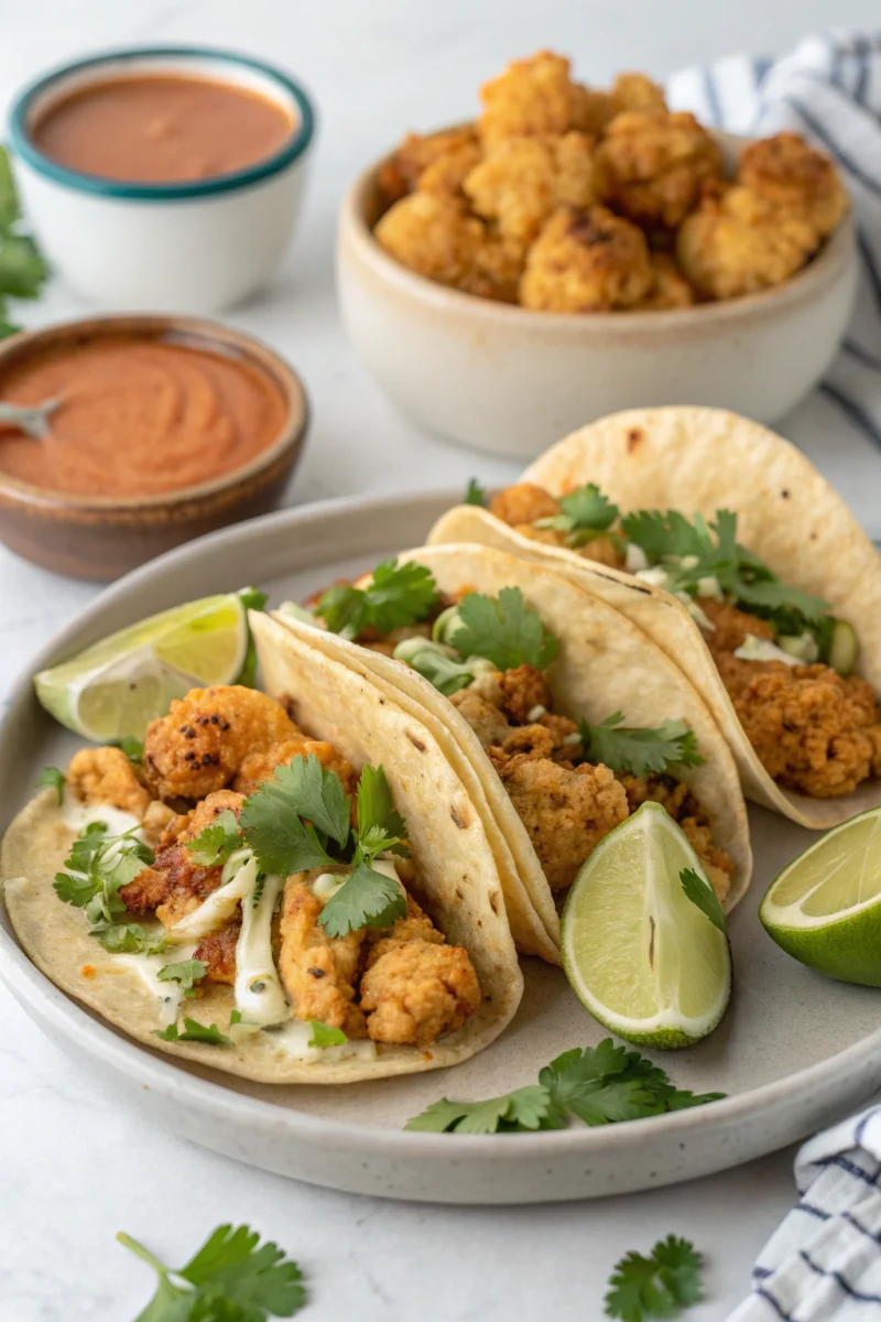 cauliflower tacos, chipotle sauce, vegan street tacos