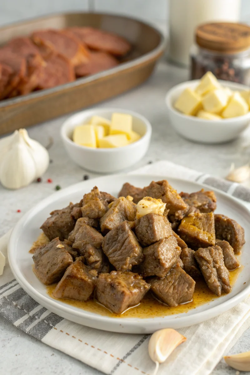 Easy slow cooker garlic butter beef bites