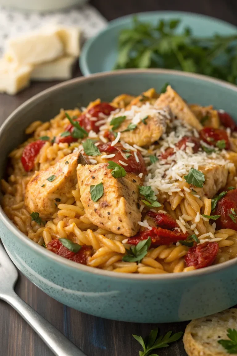 Family favorite creamy sun-dried tomato chicken orzo recipe