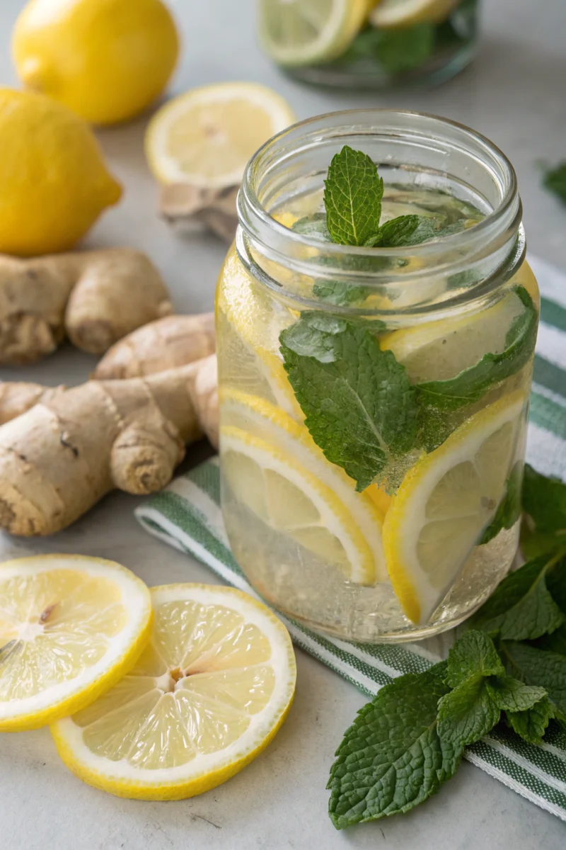 lemon ginger water, detox drink, metabolism boost creative brunch-style