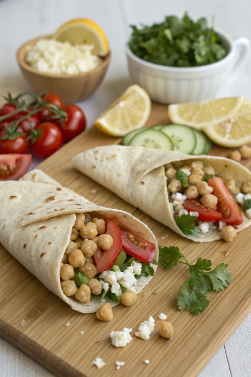 mediterranean wrap, chickpea salad, feta wrap