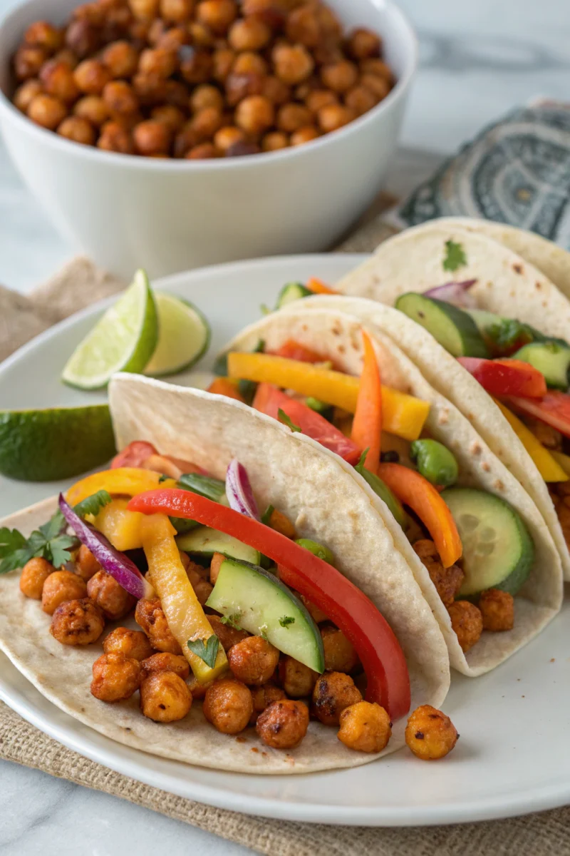 rainbow tacos, colorful vegan tacos, chickpea crunch creative brunch-style