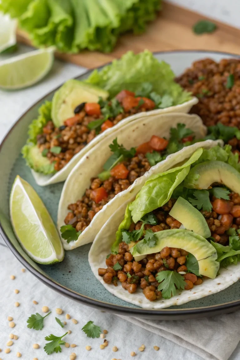 Spicy lentil lettuce tacos