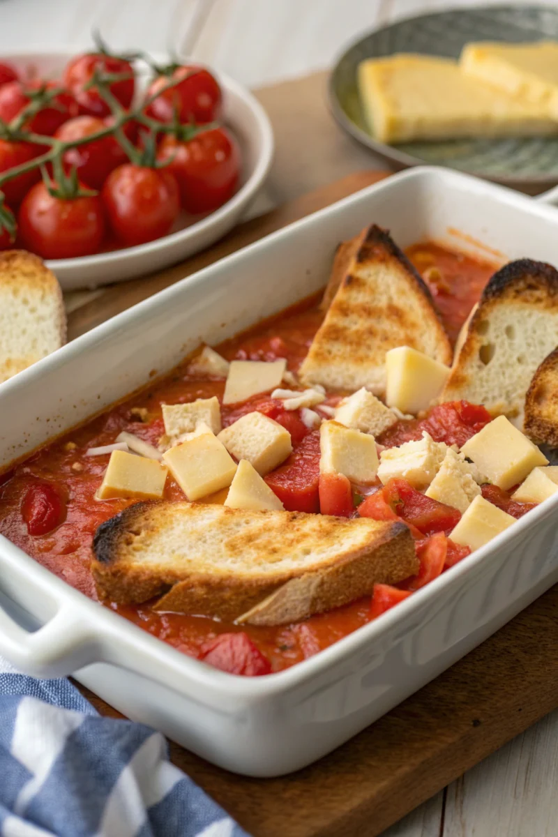 grilled cheese casserole, comfort food, tomato soup bake crispy healthy recipe
