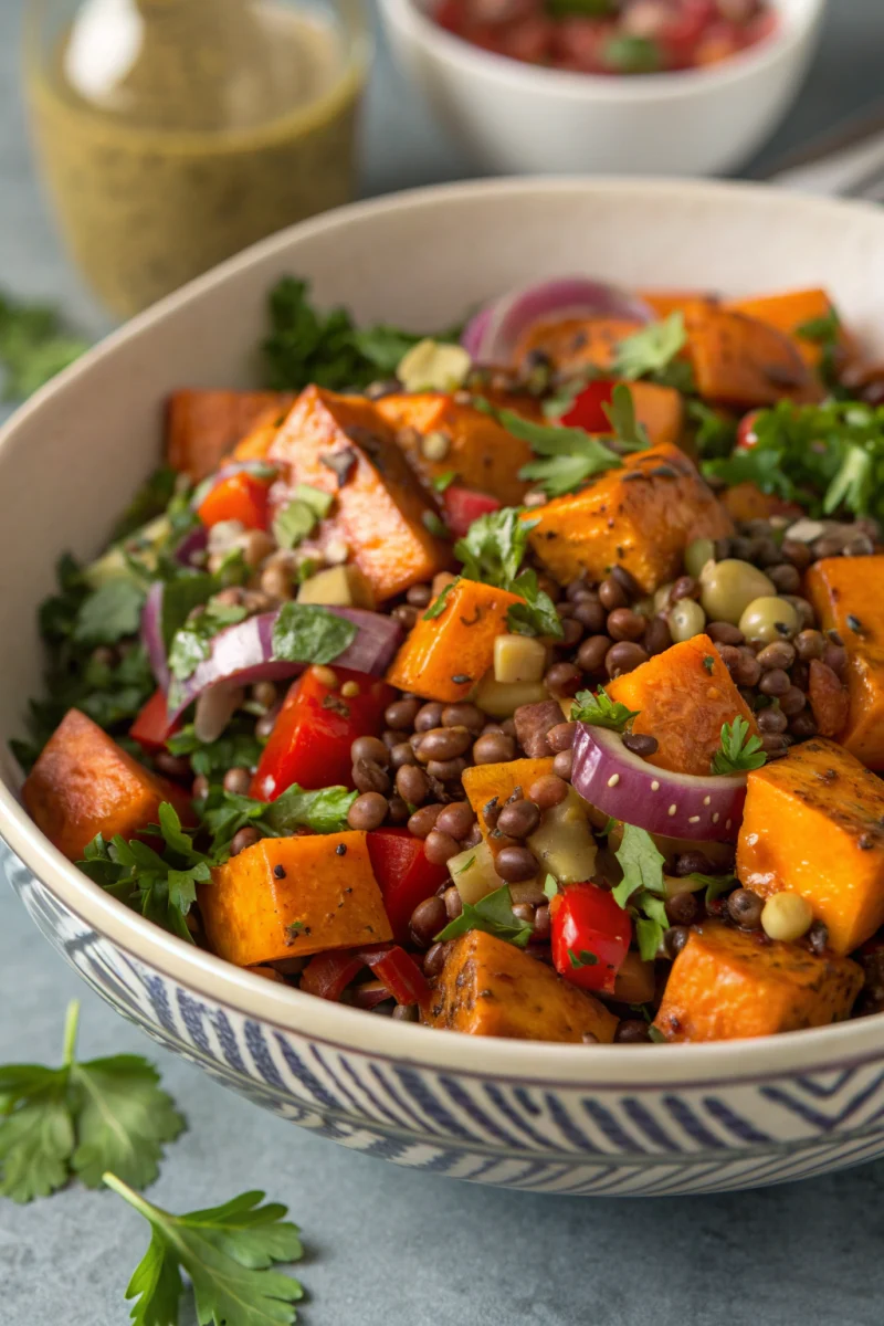 Warm Lentil and Sweet Potato Salad with Maple Dijon