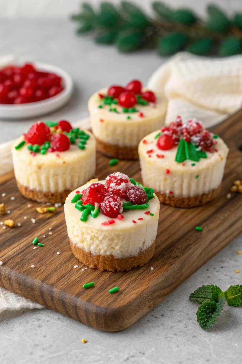 4 mini festive cheesecake bites perfect for christmas parties and dessert boards