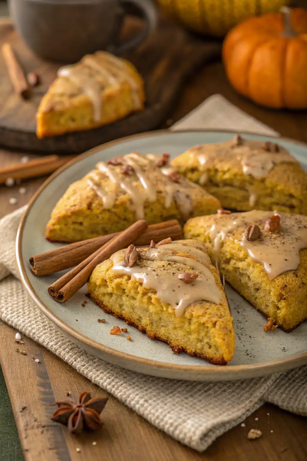 Easy spiced pumpkin scones with maple glaze - perfect fall baking recipe
