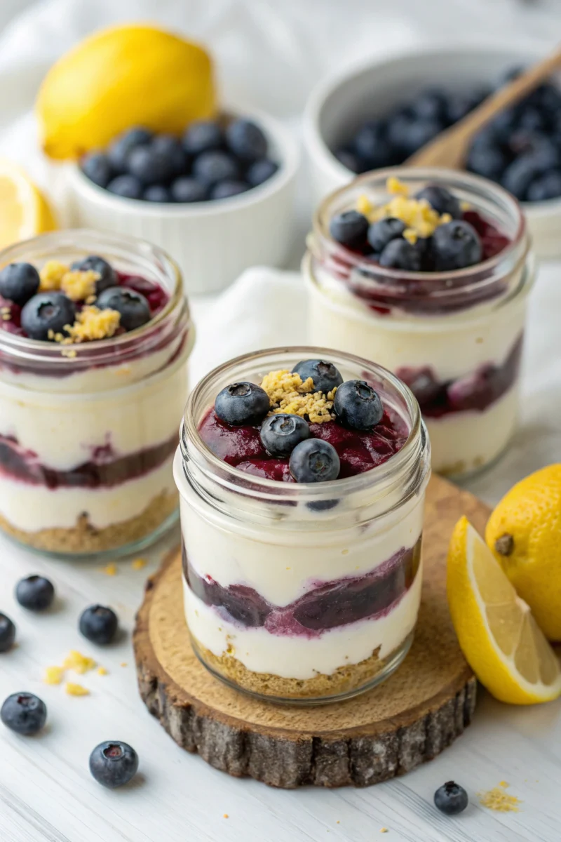 Blueberry lemon protein cheesecake jars