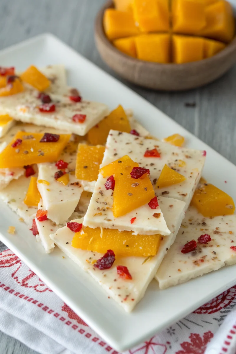 Greek yogurt bark mango chili