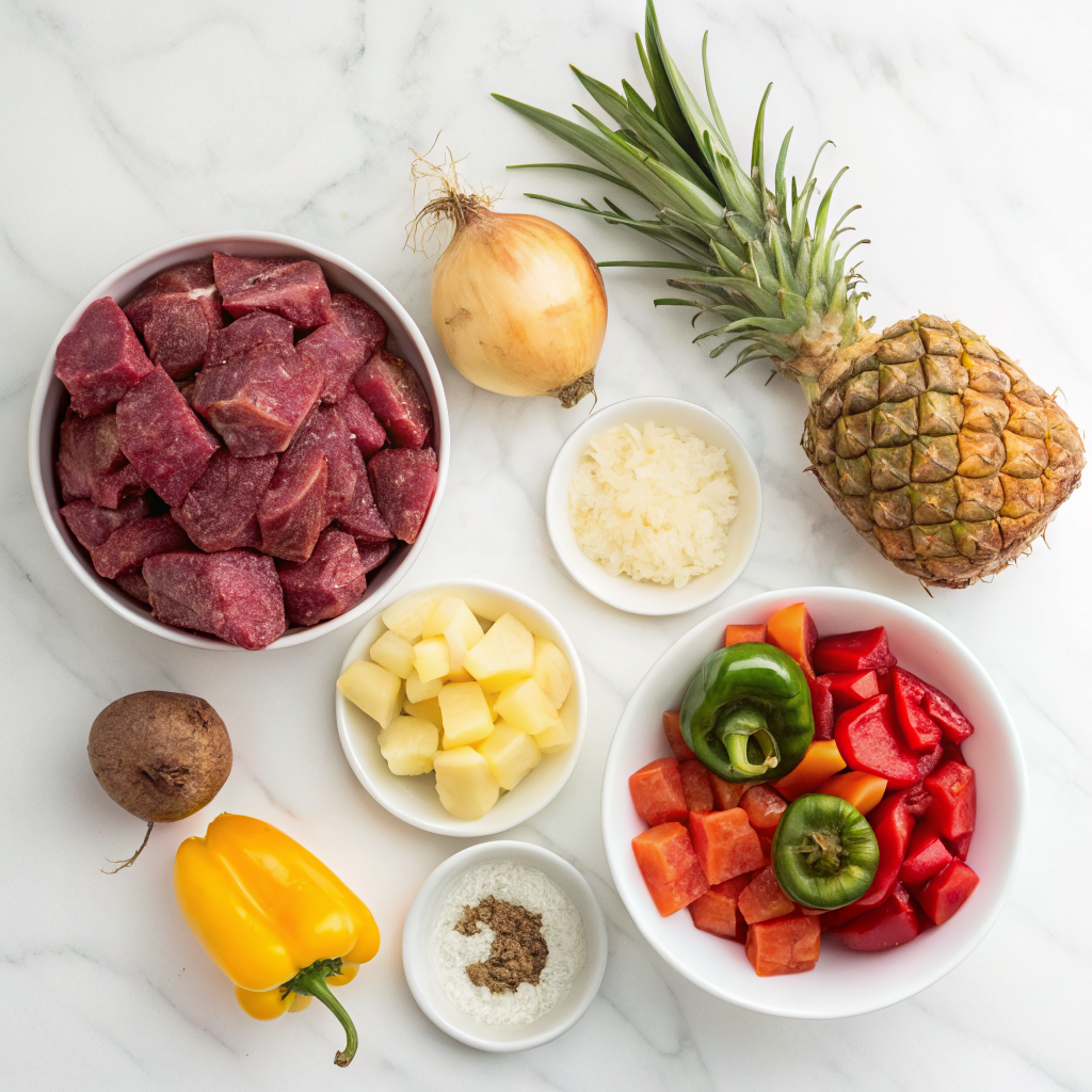Hawaiian-style beef stew ingredients