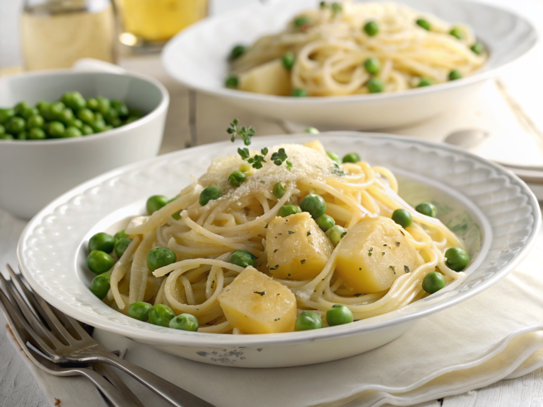 Pasta with peas and potatoes recipe