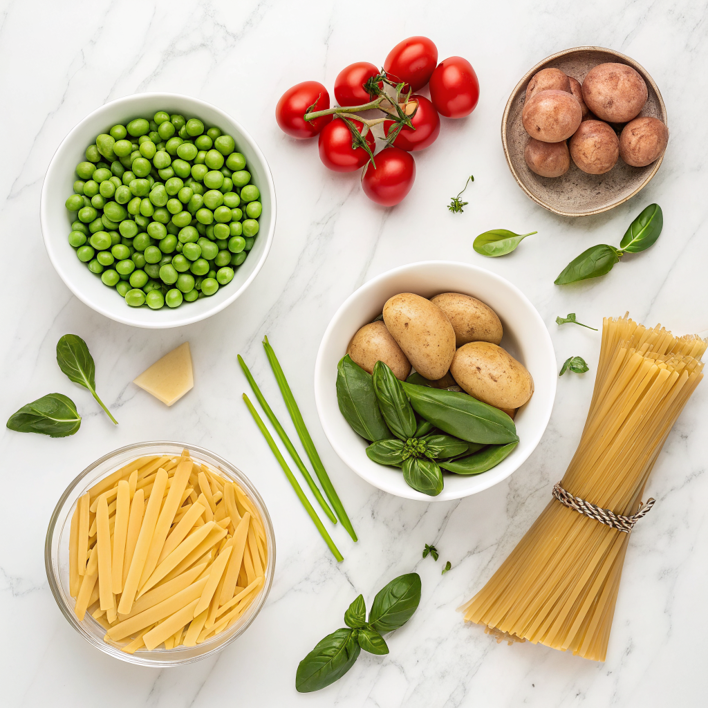 Pasta with peas and potatoes ingredients