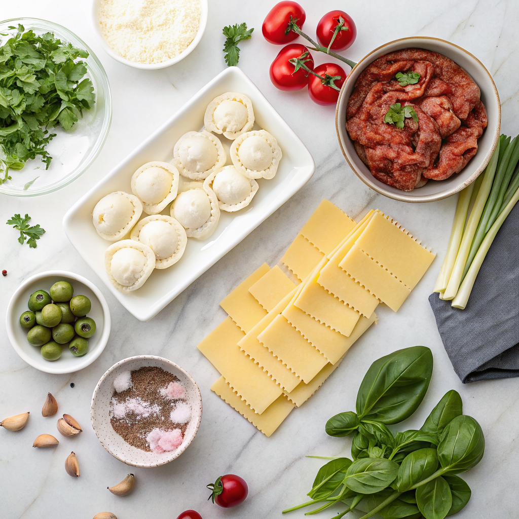 Dumpling lasagna ingredients