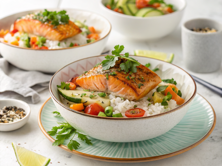 Crispy salmon rice bowls recipe