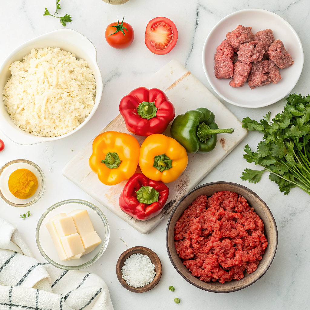 One-pan stuffed pepper casserole ingredients