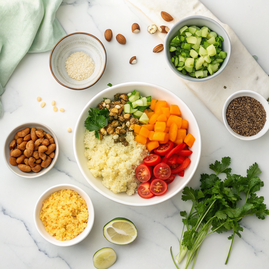 Anti inflammatory quinoa bowl with roasted veggies ingredients