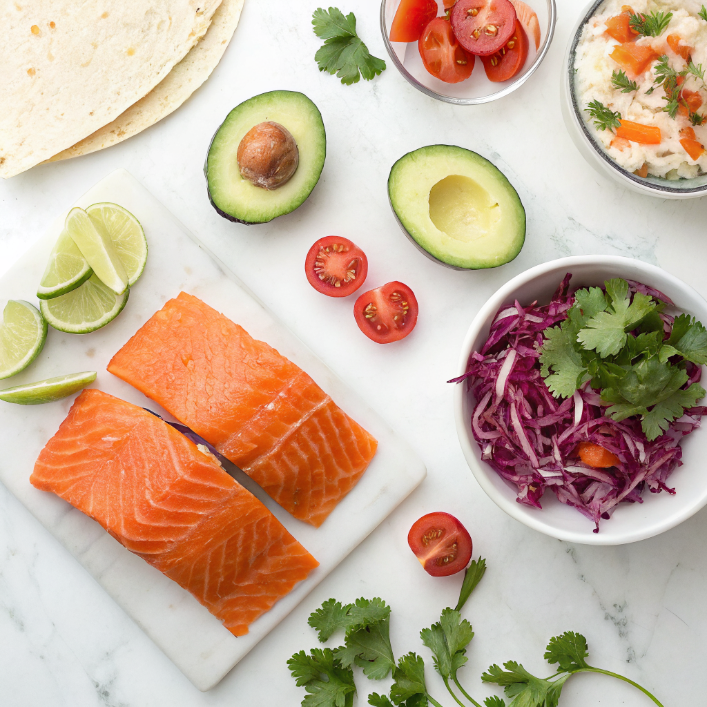 Spicy air fryer salmon tacos ingredients