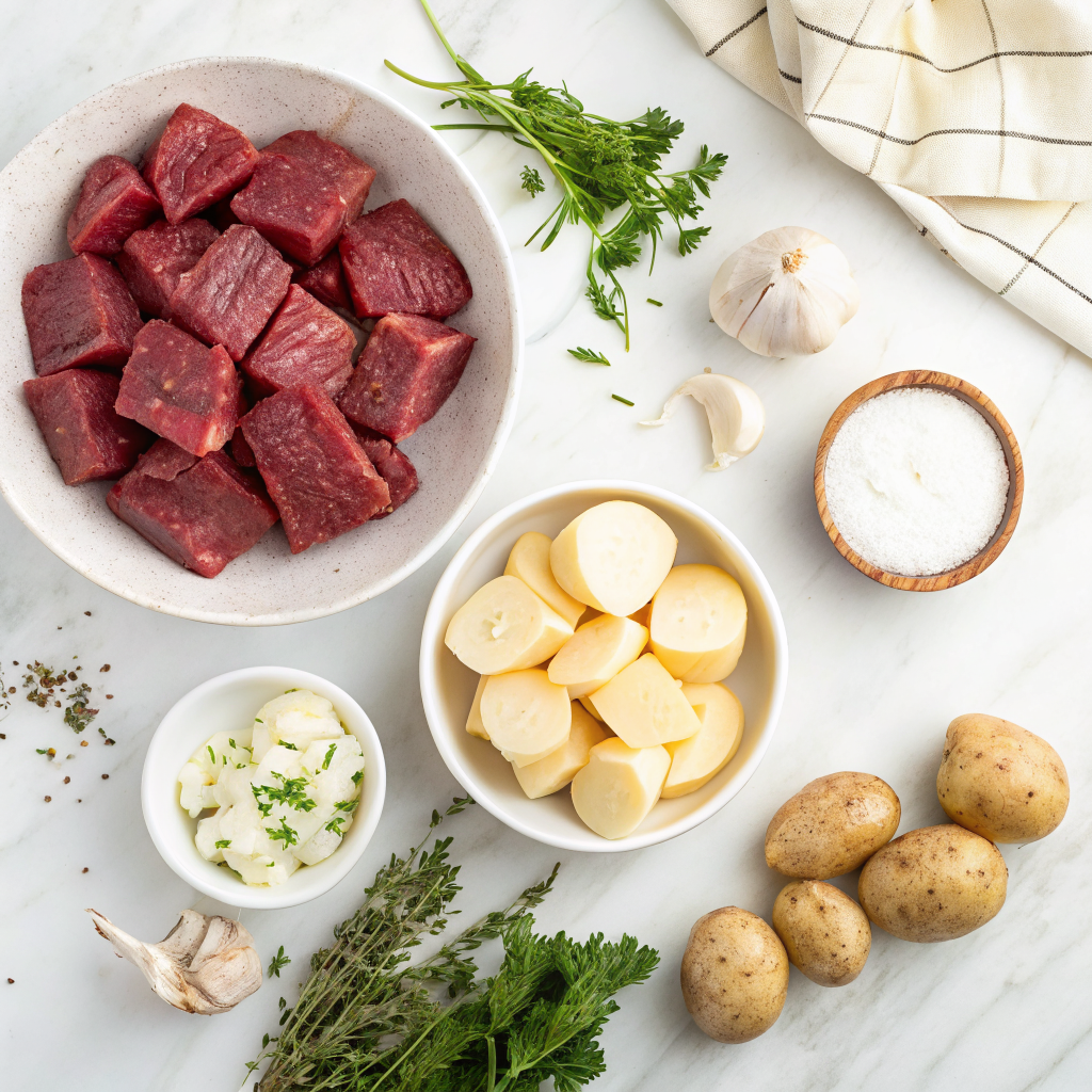 Garlic butter steak bites and potatoes
