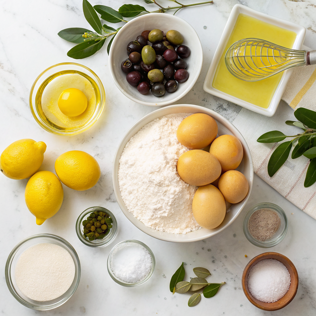Glazed lemon olive oil cake ingredients