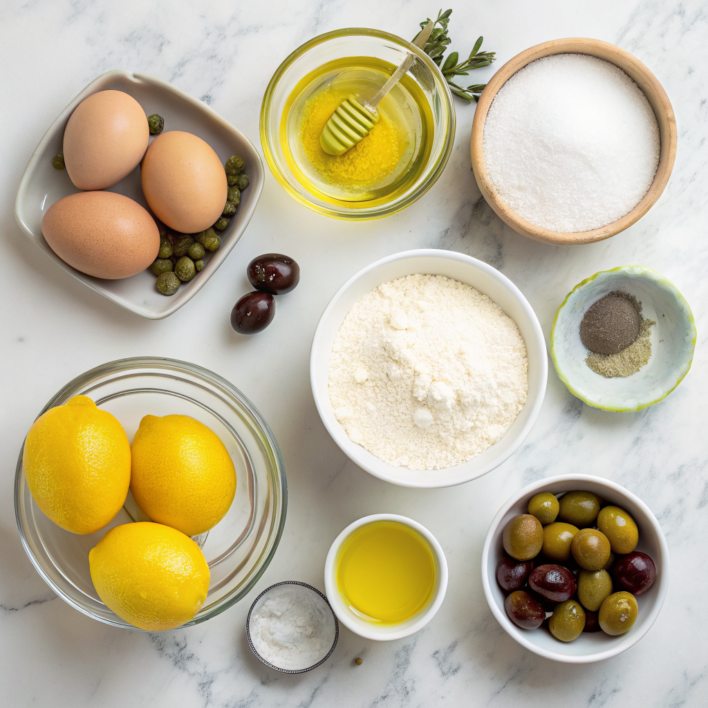 Glazed lemon olive oil cake ingredients