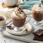 Whipped Hot Chocolate Recipe | Home Cook Legacy A steaming mug of whipped hot chocolate topped with fluffy whipped cream.