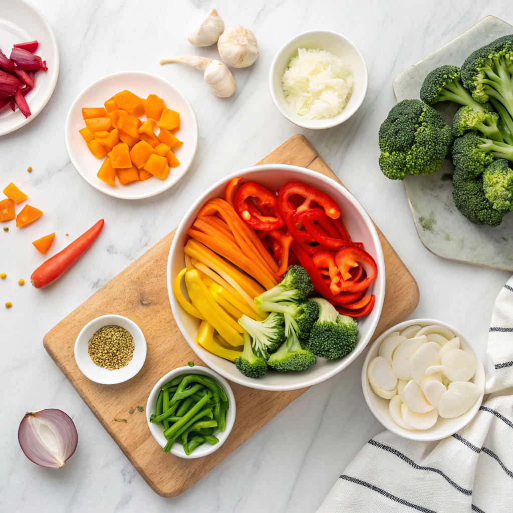 Mixed vegetable stir fry ingredients