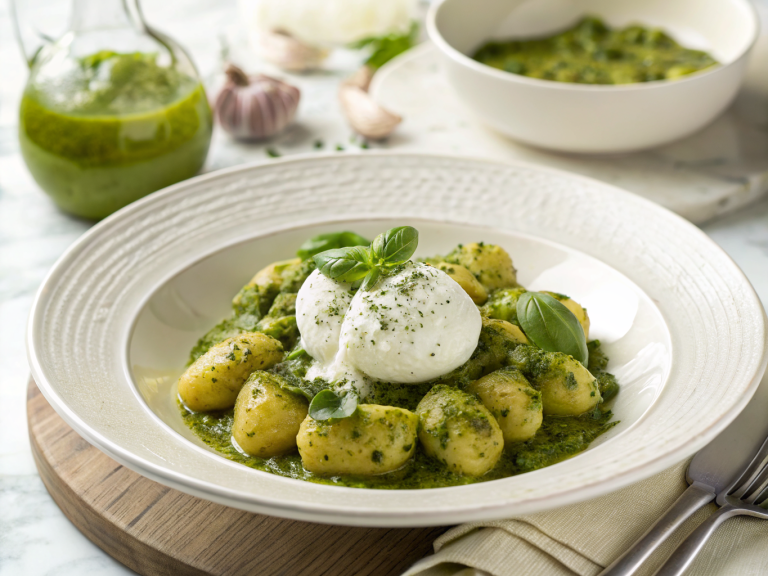 Pesto gnocchi with burrata