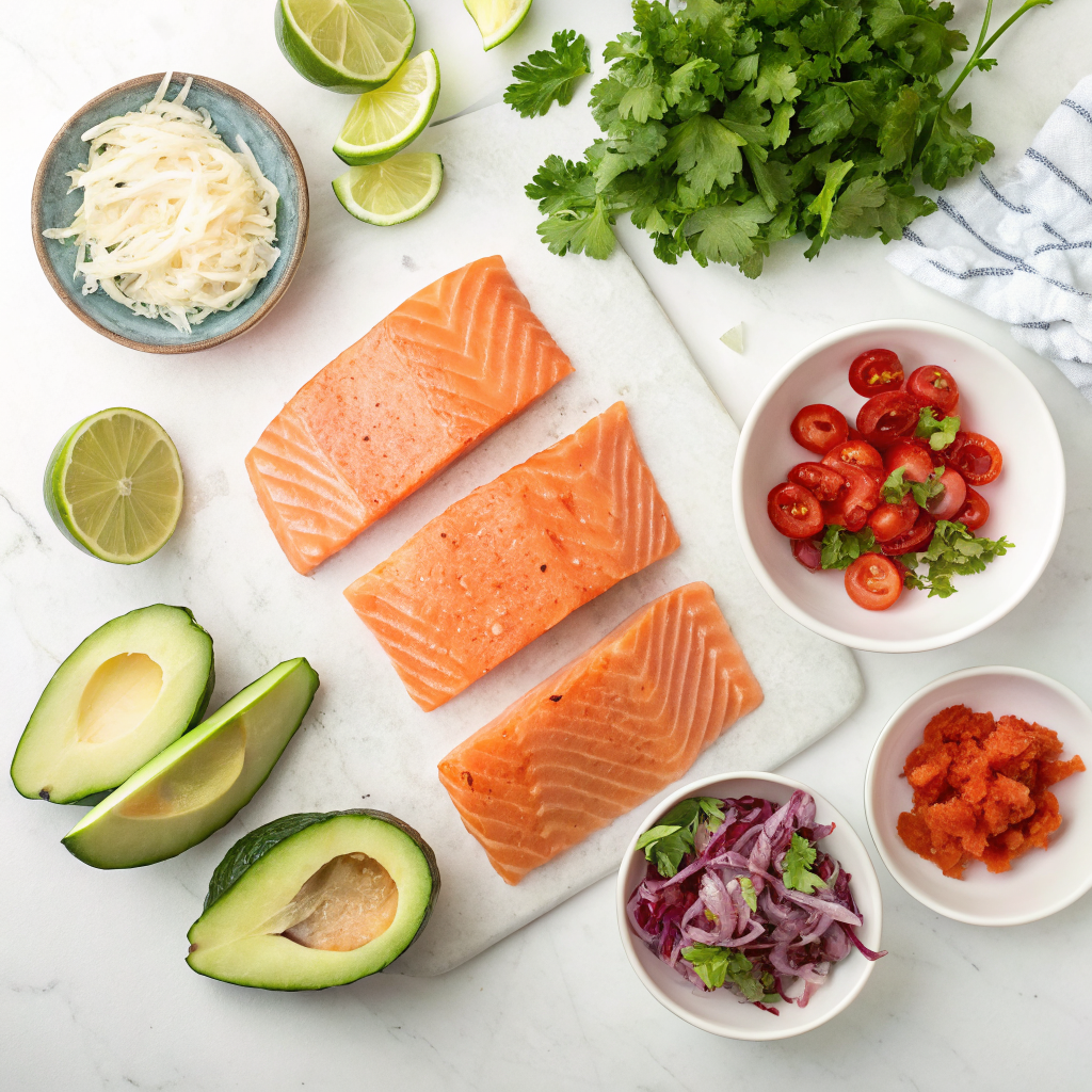 Spicy air fryer salmon tacos ingredients