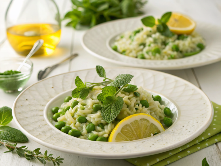 Spring pea risotto with lemon and mint recipe