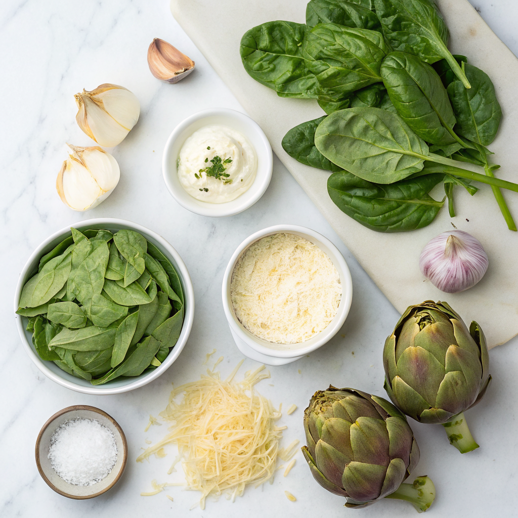 Creamy baked spinach artichoke dip ingredients