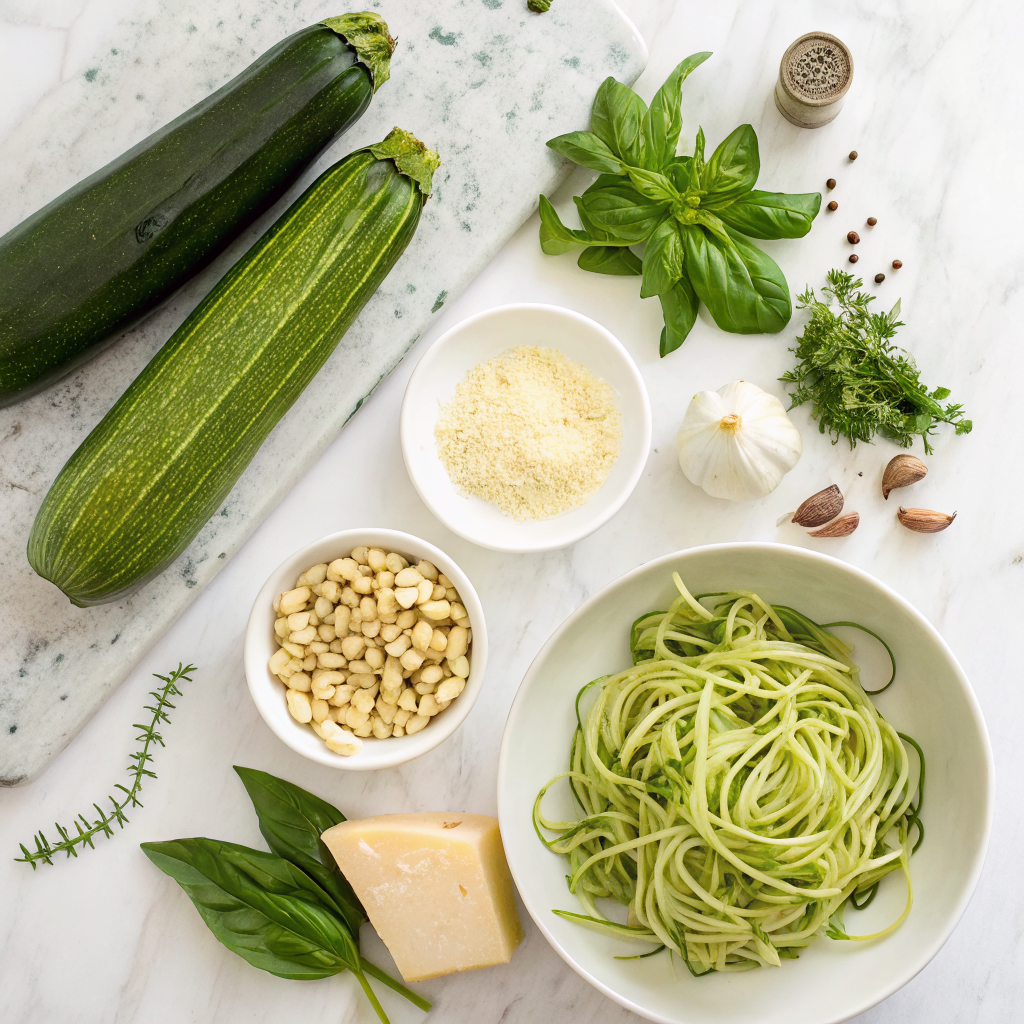 Zucchini noodles with pesto