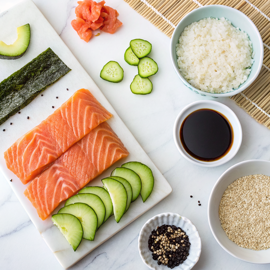 Spicy salmon crispy rice sushi ingredients