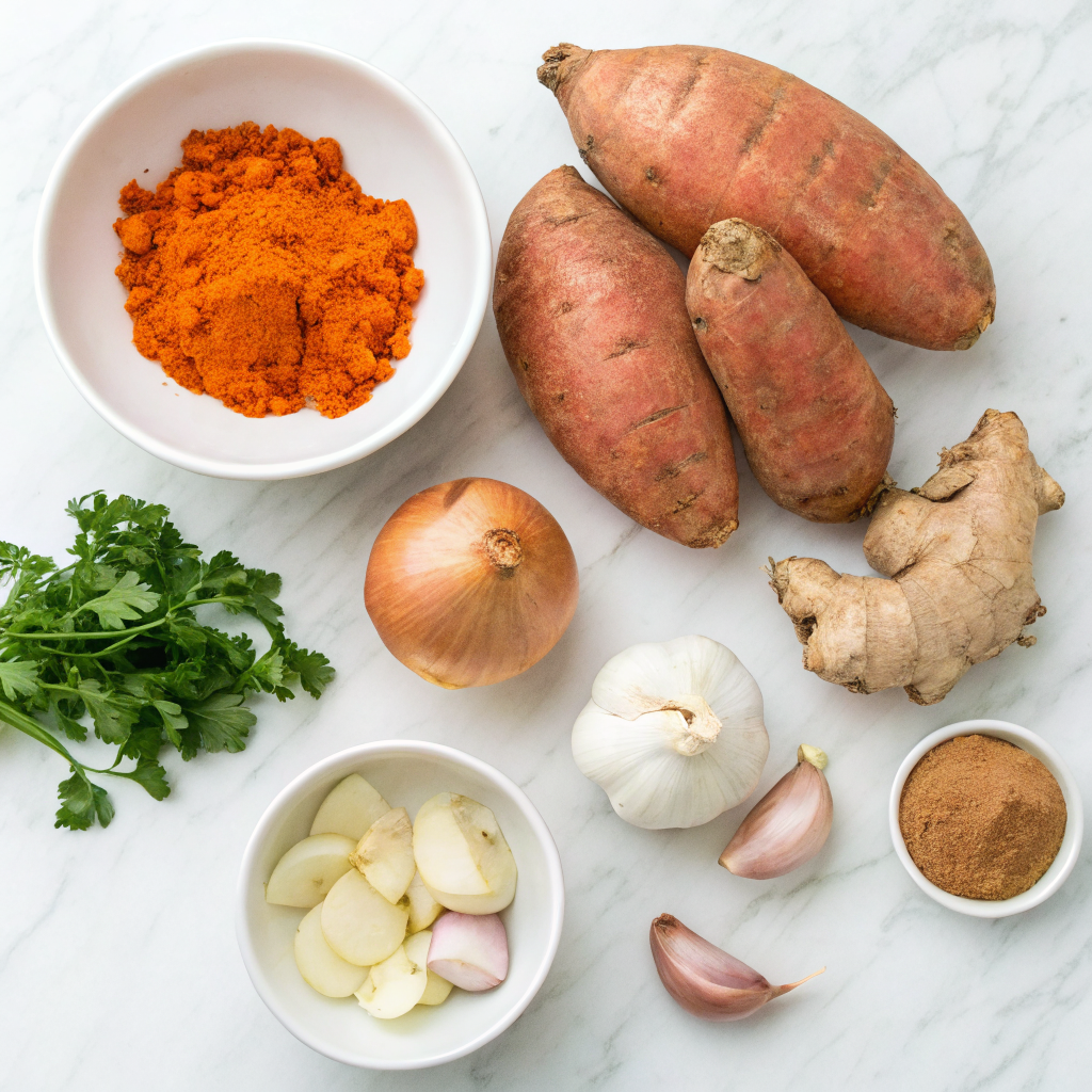 Sweet potato curry ingredients