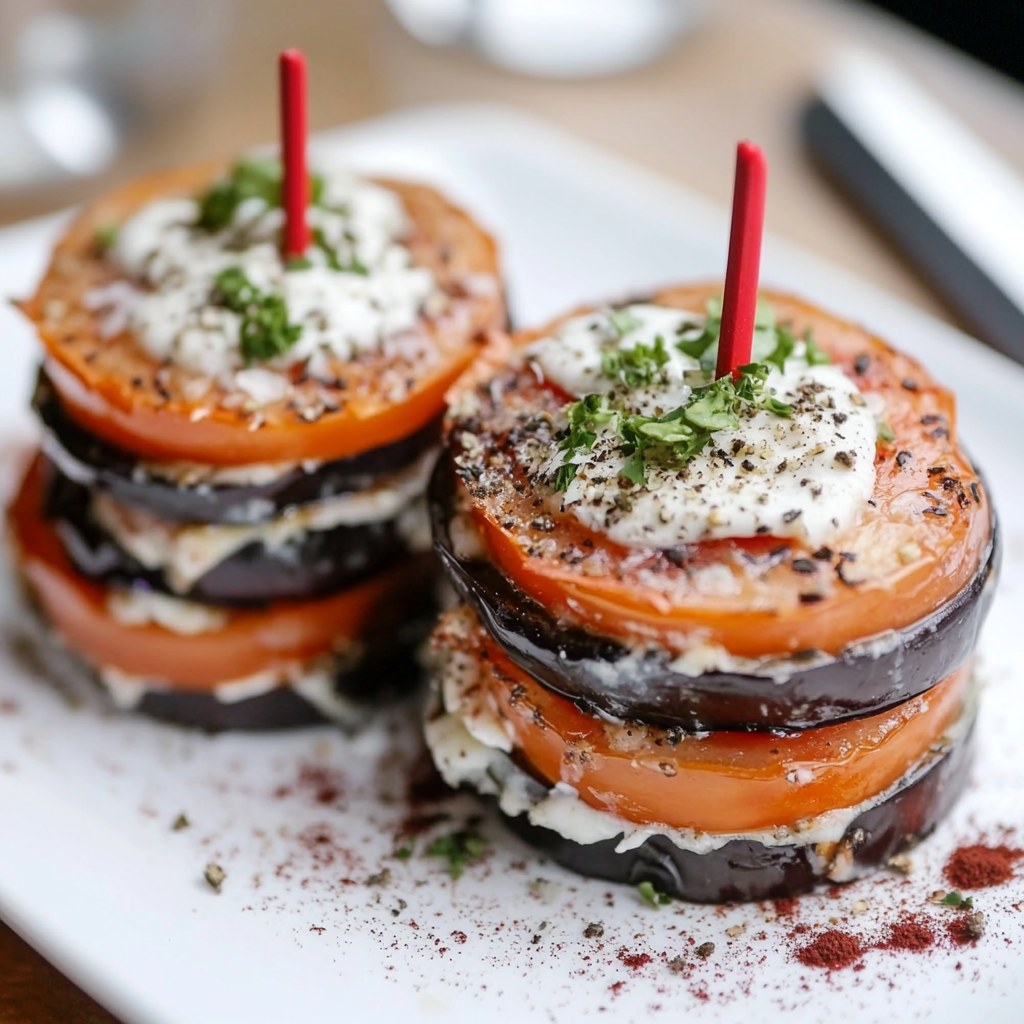Eggplant, Tomato &Amp; Fresh Cheese Millefeuille | Home Cook Legacy Eggplant, tomato & fresh cheese millefeuille recipe photo