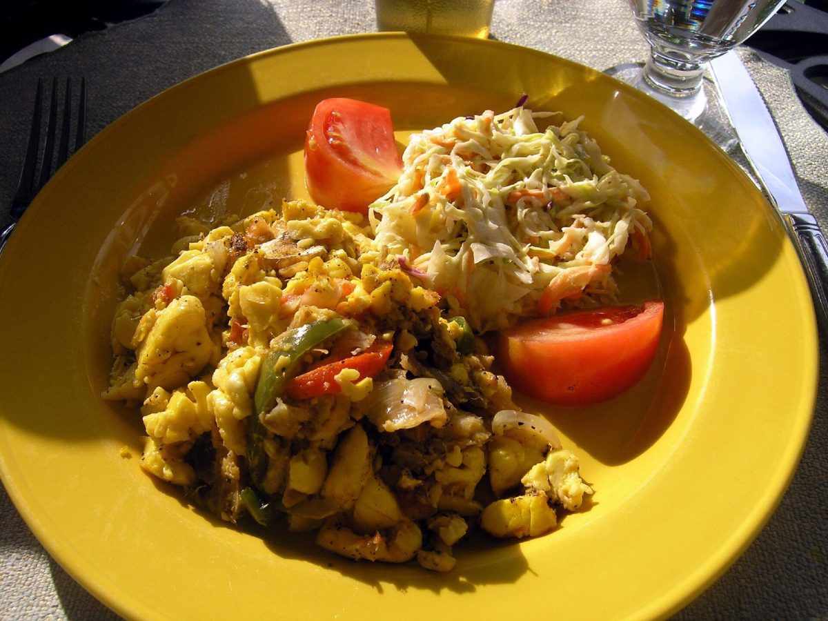 Ackee and saltfish traditional jamaican breakfast
