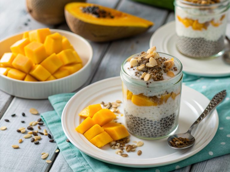 Chilled mango coconut chia parfait